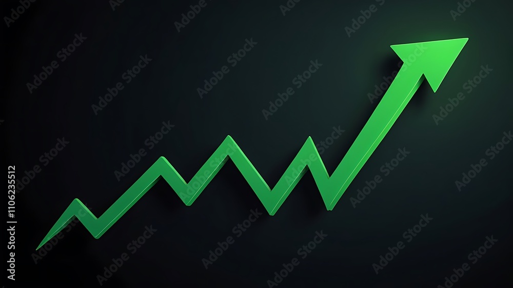 upward pointing green arrow rising up on black background upward pointing green arrow rising up on black background