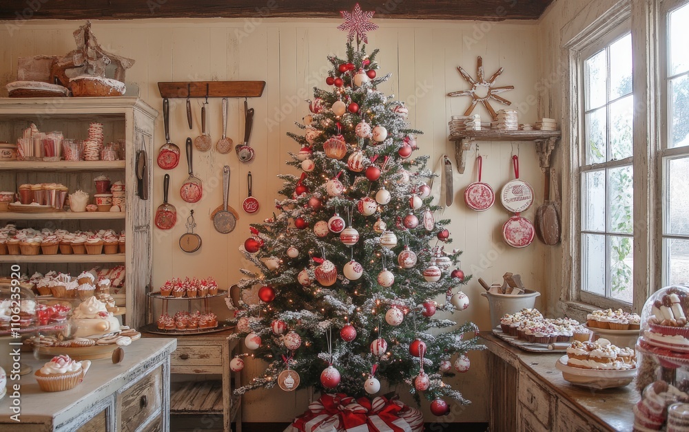 Bakery Tree A sweet-themed Christmas tree with cupcake ornaments, rolling pin garlands, and cookie cutter shapes, placed in a charming bakery Bakery Tree A sweet-themed Christmas tree with cupcake ornaments, rolling pin garlands, and cookie cutter shapes, placed in a charming bakery