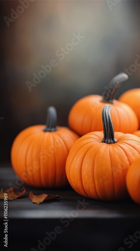 Harvest display of vibrant pumpkins on wooden crate during autumn season