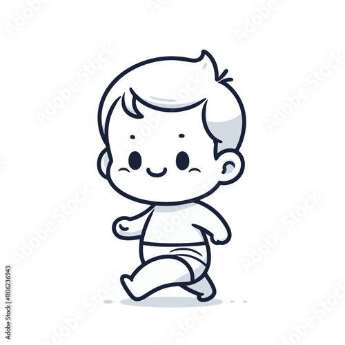 Walking baby in diaper isolated vector illustration