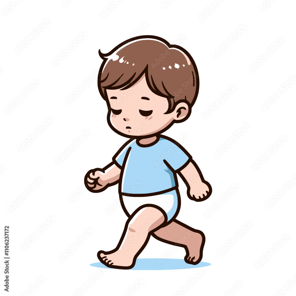 Cute Sleepy Boy in Blue Shirt - Isolated Vector Illustration Cute Sleepy Boy in Blue Shirt - Isolated Vector Illustration