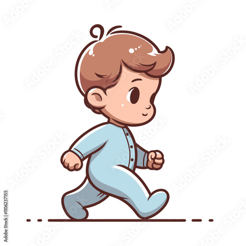 Cute Walking Boy in Pajamas - Isolated Vector Illustration