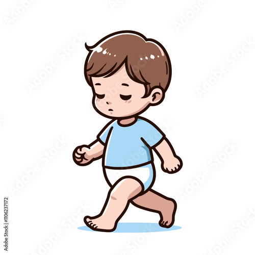 Cute Sleepy Boy in Blue Shirt - Isolated Vector Illustration