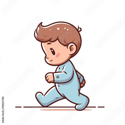 Cute Walking Boy in Pajamas - Isolated Vector Illustration