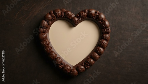 Heart-shaped chocolate frame for a romantic vibe.