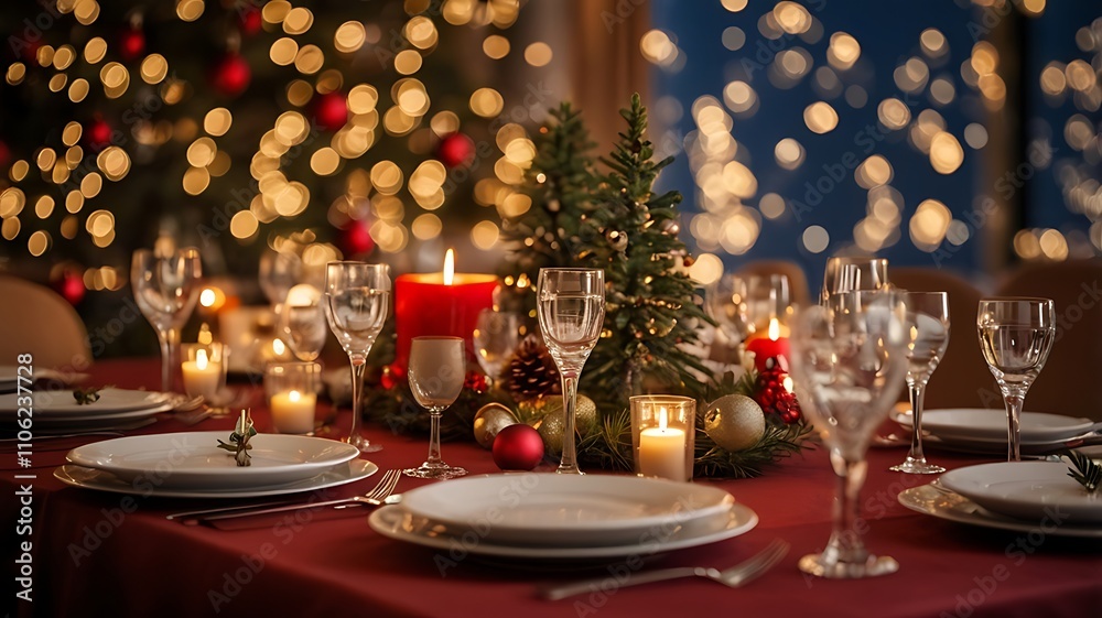 Dining table setting for christmas festive Dining table setting for christmas festive