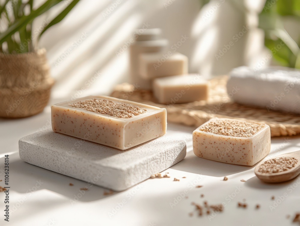 Organic Handmade Soap on White Tray - Spa Setting Organic Handmade Soap on White Tray - Spa Setting