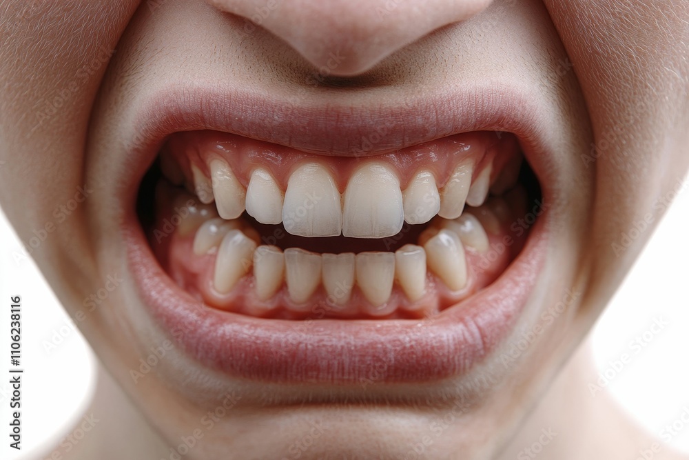 Obraz premium Close-up of wide open mouth, showing teeth and gums.