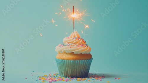 Colorful cupcake with sparkler celebration during festive occasion