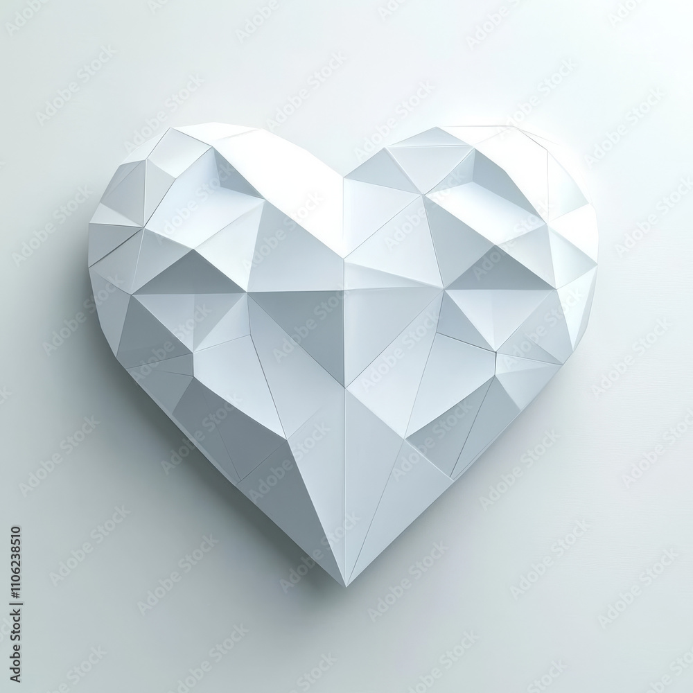 White Geometric Heart: Low Poly 3D Render White Geometric Heart: Low Poly 3D Render