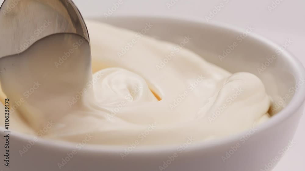 Pouring mayo white creamy sauce close-up in cafe restaurant. Cooking fast food fries with mayonaise sauce. Fast and junk food concept. Pouring mayo white creamy sauce close-up in cafe restaurant. Cooking fast food fries with mayonaise sauce. Fast and junk food concept.