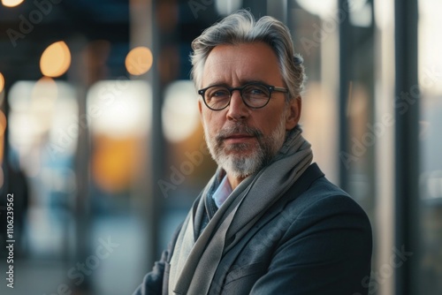 Confident senior businessman posing with folded arms in urban setting