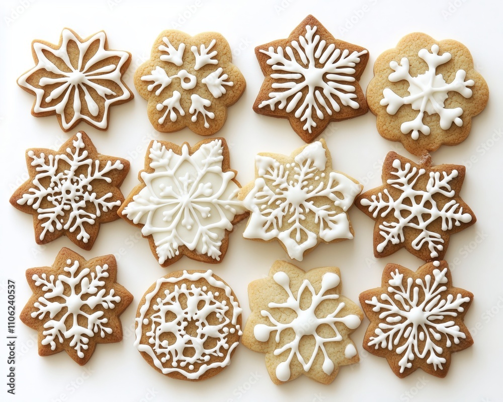 Assorted Snowflake Christmas Cookies with Detailed Icing Designs
Assorted Snowflake Christmas Cookies with Detailed Icing Designs