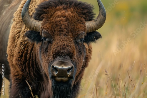 European bison looking at camera in natural habitat