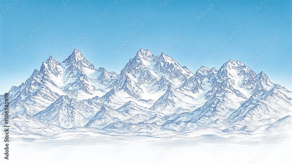 A serene depiction of majestic mountains under a clear blue sky. A serene depiction of majestic mountains under a clear blue sky.