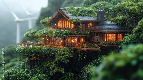 Futuristic Energy Hub Surrounded by Lush Greenery in Vivid Detail