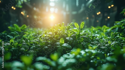 Futuristic Energy Hub Surrounded by Lush Greenery and Plants