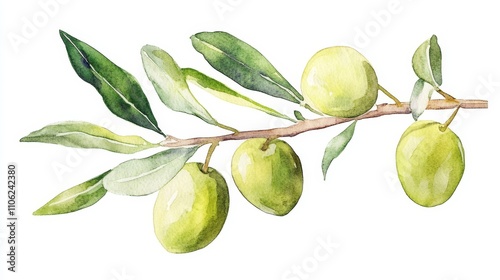 Wallpaper Mural Watercolor Olive Branch with Green Olives, Hand-Painted Botanical Illustration, Olive Tree, Olive Oil ,olive, botanical art Torontodigital.ca