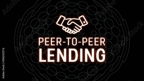 Modern Graphic Illustration of Peer-to-Peer Lending with Handshake Motif and Bold Typography on Dark Background