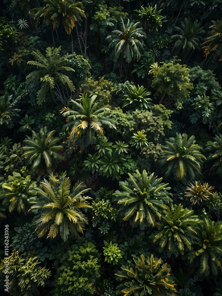 High-altitude drone shot of dense jungle.