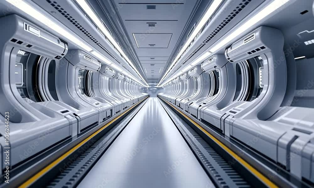 Futuristic corridor with sleek design and illuminated details for innovation and travel. Futuristic corridor with sleek design and illuminated details for innovation and travel.