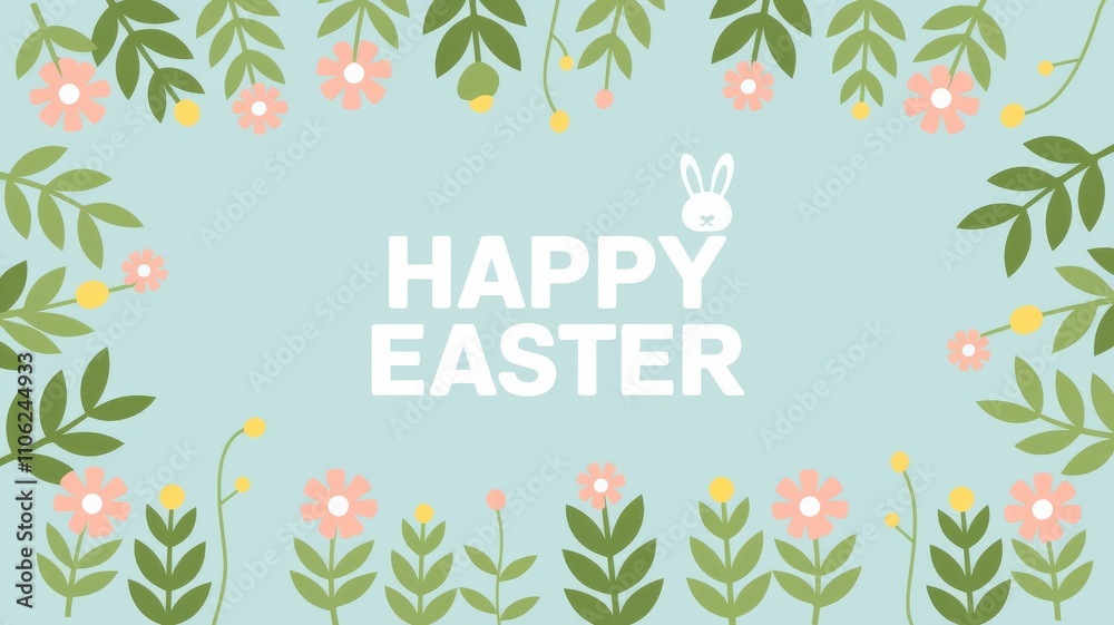 custom made wallpaper toronto digitalColorful Easter Greeting Card Design with Flowers and Bunny, Ideal for Celebrations and Invitations