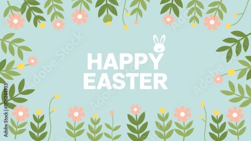 Wallpaper Mural Colorful Easter Greeting Card Design with Flowers and Bunny, Ideal for Celebrations and Invitations Torontodigital.ca