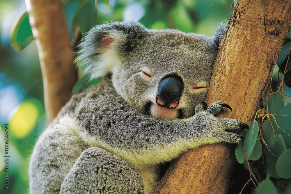 Obraz premium Sleeping Koala Hugging a Tree