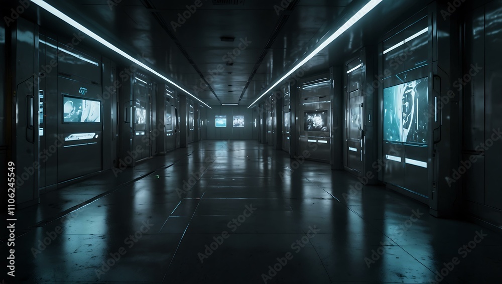 Fototapeta premium High-tech corridor with digital aesthetics in a sci-fi setting.