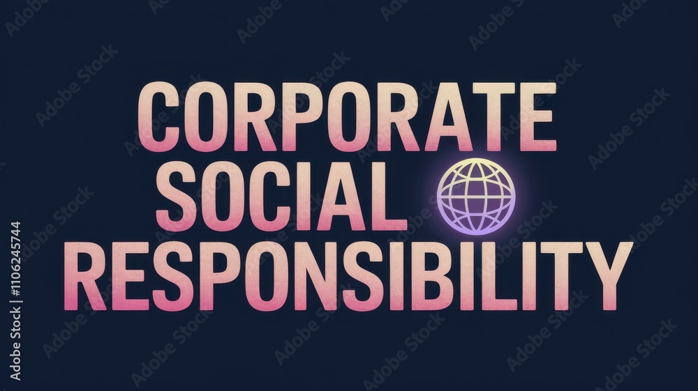 Fototapeta premium Graphic Design: Corporate Social Responsibility Concept with Text and Globe Illustration on Dark Background, Ideal for Business Presentations