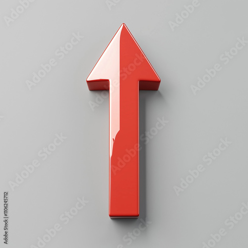 Red 3D arrow pointing upward on a gray background isolated