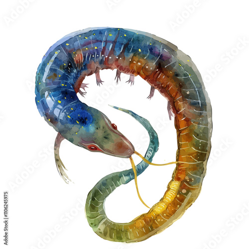 A watercolor painting of Leech, isolated on a white background. Leech vector.