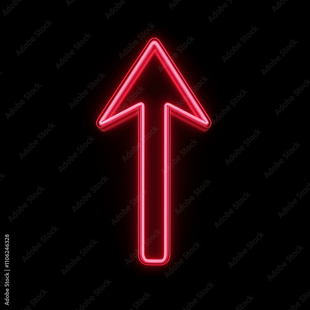 Red arrow ascending upward with glowing neon isolated on a black background Red arrow ascending upward with glowing neon isolated on a black background