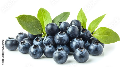 Blueberries with leaves isolated on a white background