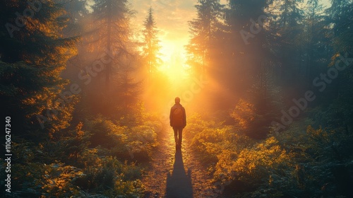 Tranquil Pathway Through Dappled Light in Enchanting Forest