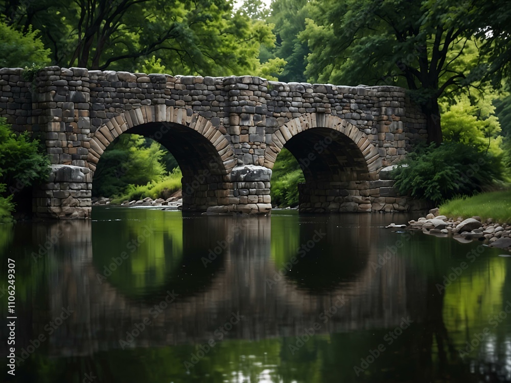 Fototapeta premium Historic stone bridge arching over a serene river