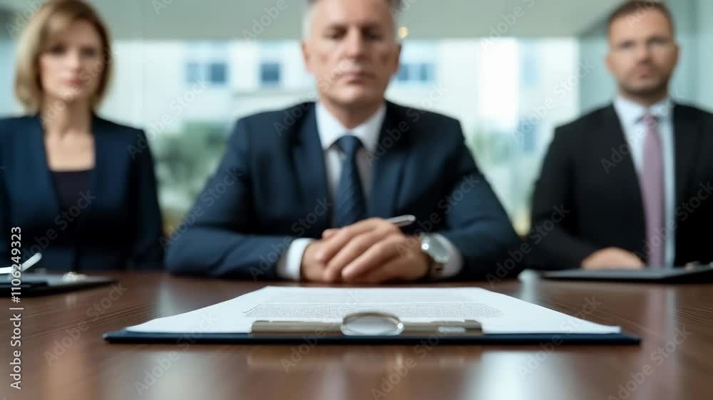 Business team in focus during serious meeting in modern office Business team in focus during serious meeting in modern office