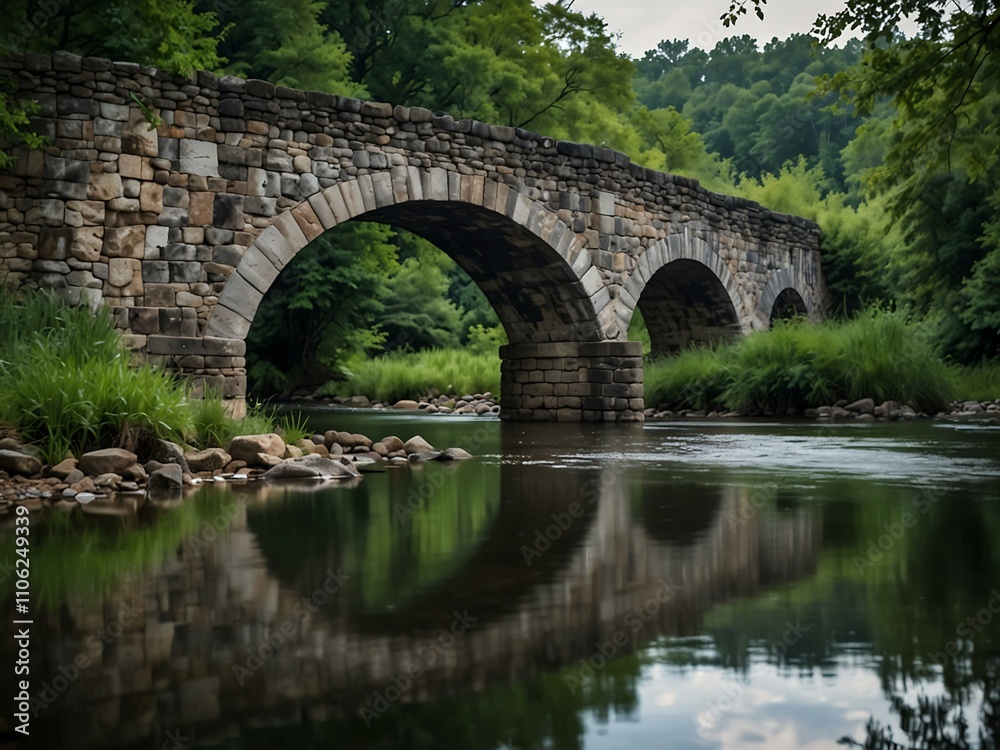 Fototapeta premium Historic stone bridge arching over a serene river