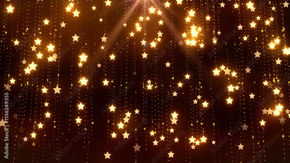Obraz premium Christmas background with star particles and lights falling in line on golden