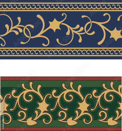 Vector set of ornamental friezes in Oriental style, decorative border designs, page decorations for greeting cards and wedding invitations.