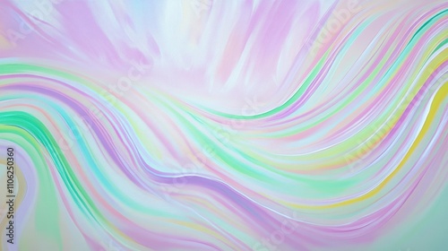 Soft, undulating waves of neon green, lavender, and blush pink ripple across a starlit sky, mimicking the gentle flow of aurora ribbons meeting the horizon in a serene celestial display