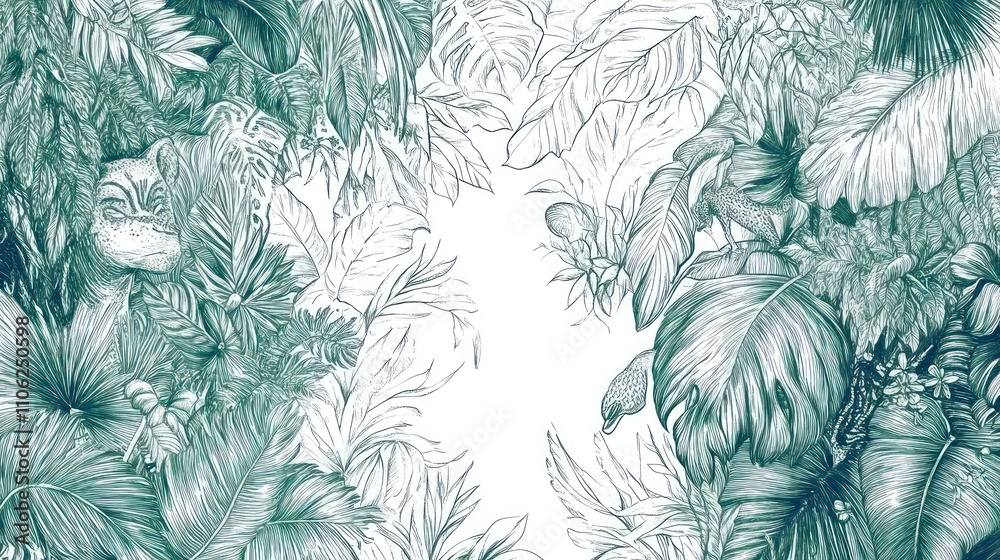 Lush Tropical Leaves Frame White Space Wildlife Lush Tropical Leaves Frame White Space Wildlife