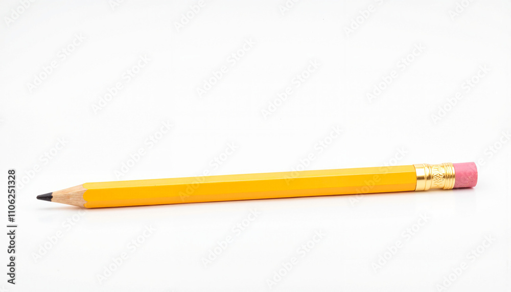 Yellow pencil with pink eraser on white background
Yellow pencil with pink eraser on white background
