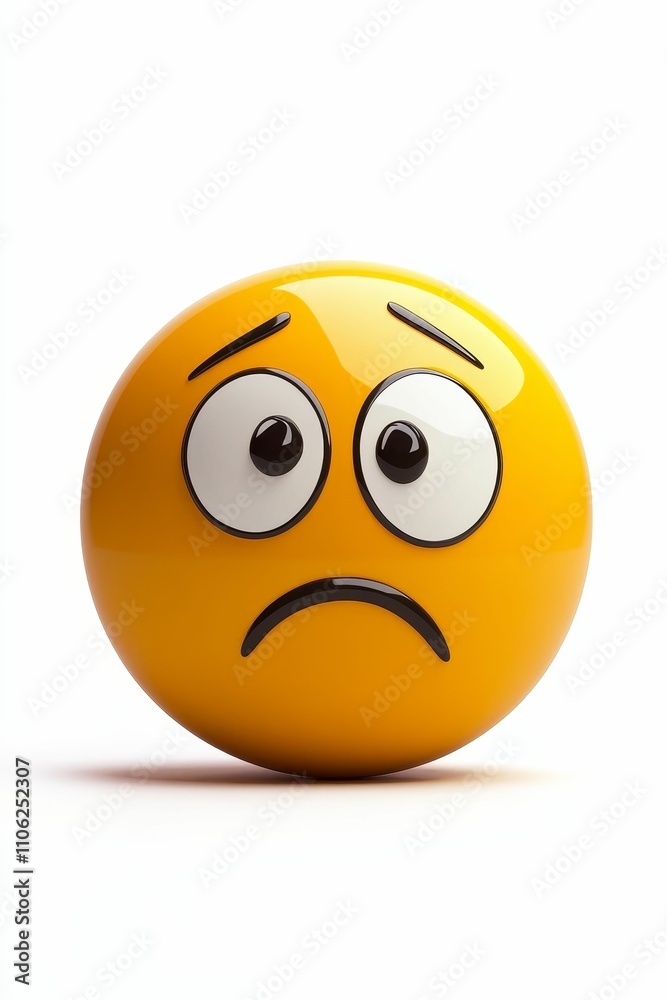 Round yellow emoticon, worried, sad expression. Round yellow emoticon, worried, sad expression.