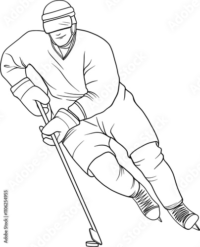 hockey player in motion vector outline illustration 