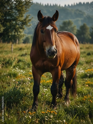 Horse grazing in a meadow