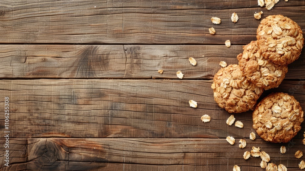Top view of oat cookies on wooden table with copy space Top view of oat cookies on wooden table with copy space
