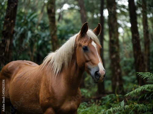 Horse in the woods in Hawaii.