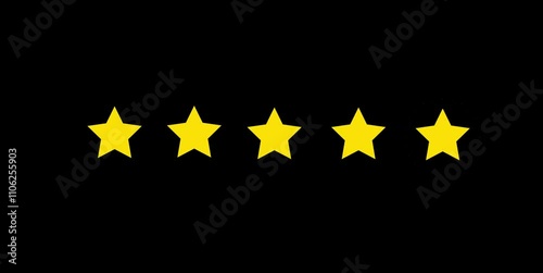 Special with rating star icon animation. Golden glowing five star flat symbol animation with transparent black background. Customer feedback, 5 star rating 4k animation video.