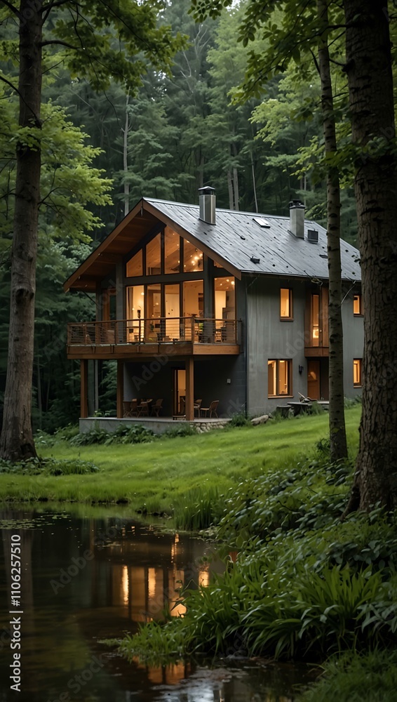 House nestled in the woods surrounded by nature. House nestled in the woods surrounded by nature.